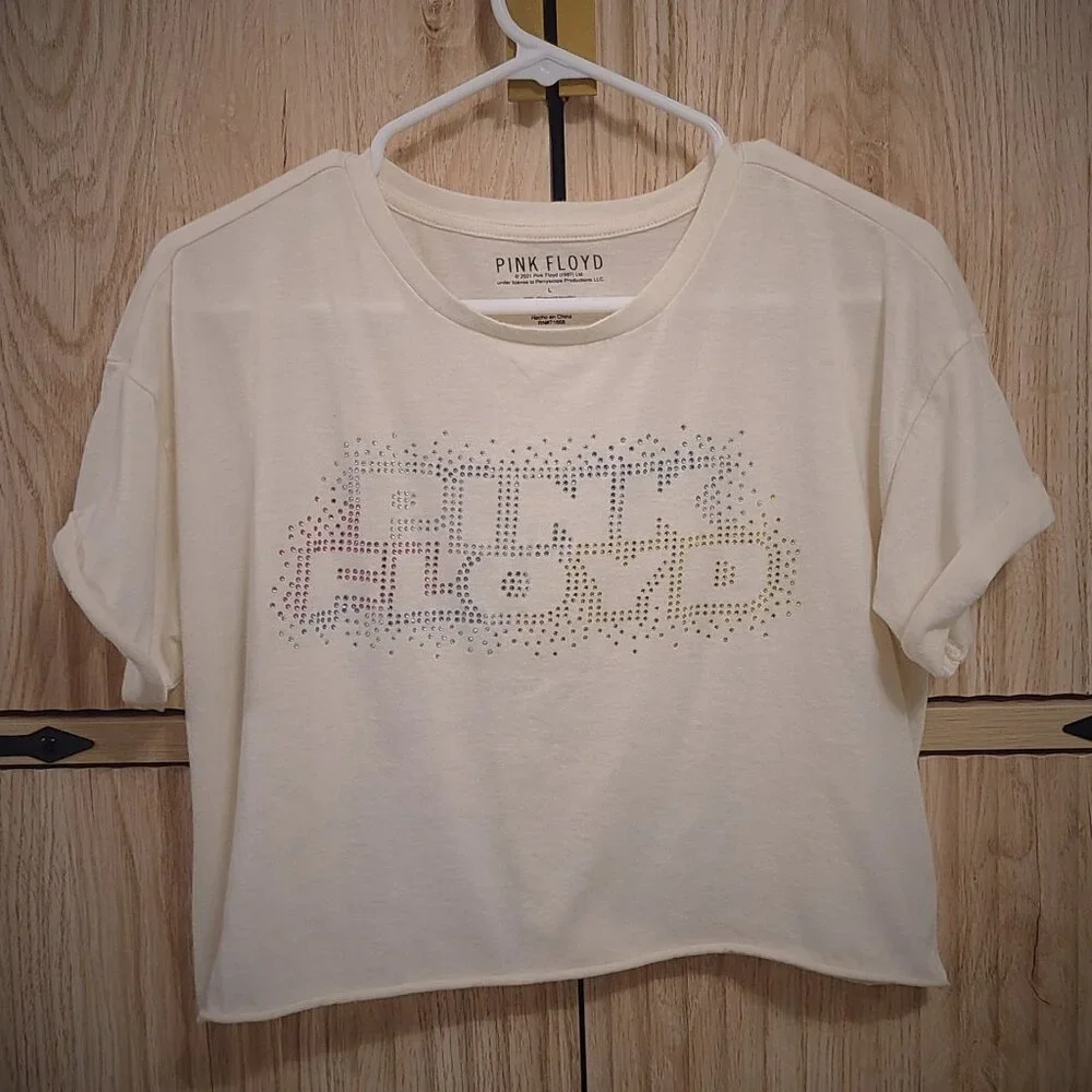 Pink Floyd Cropped Graphic Tee with Rhinestone Logo – Size L - Picture 2 of 8